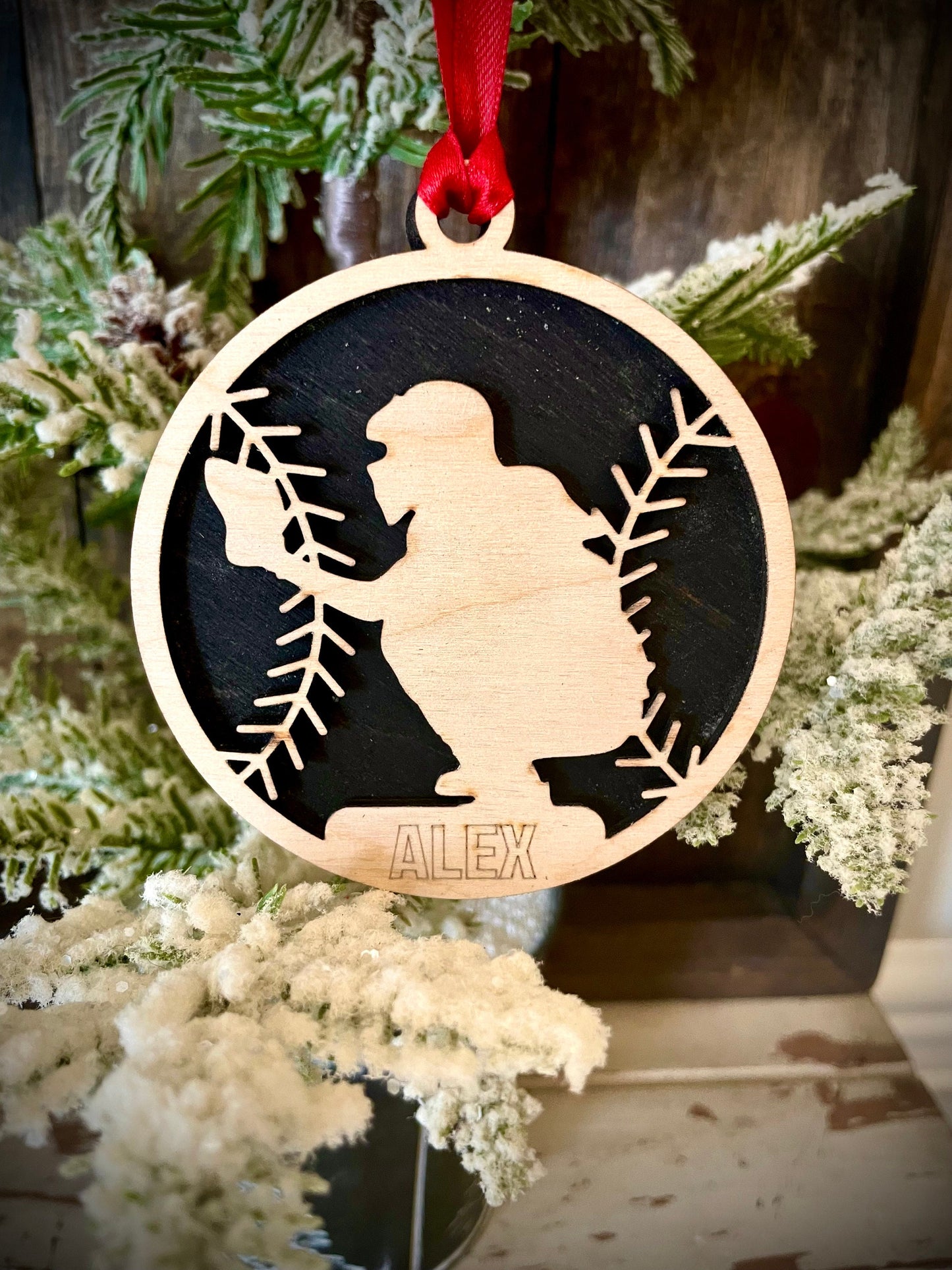 Softball Player Personalized 2-Layer Wood Christmas Ornament & Gift Tag | Multiple Finishes | Softball Gift (#8)