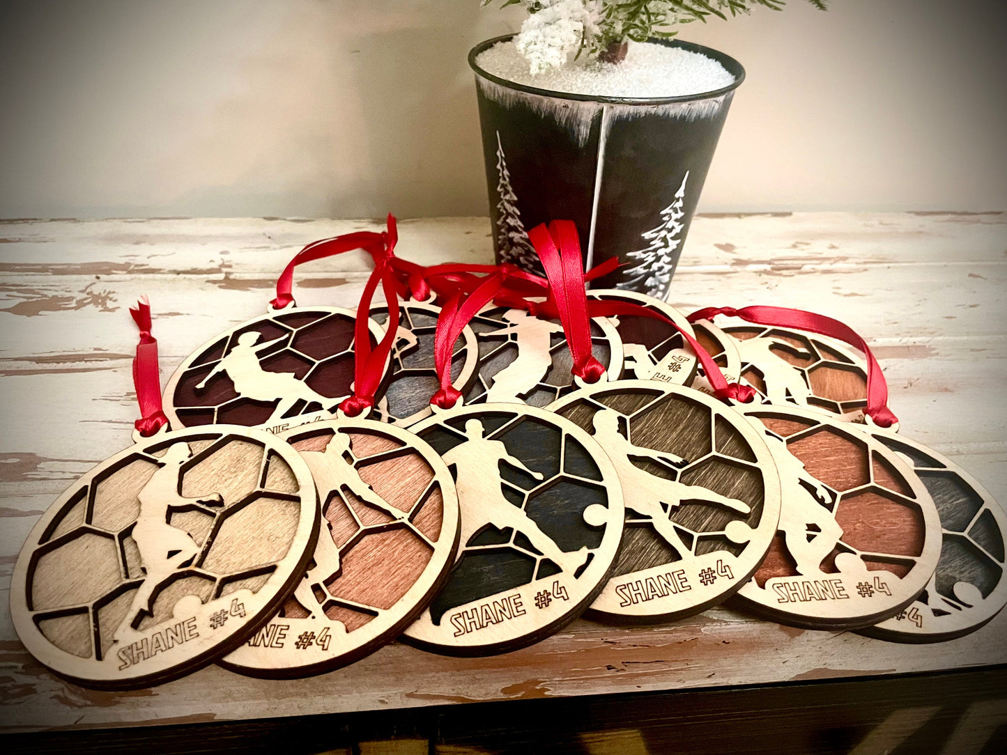 Soccer Player Personalized 2-Layer Wood Christmas Ornament & Gift Tag | Multiple Finishes | Soccer Gift (#8)