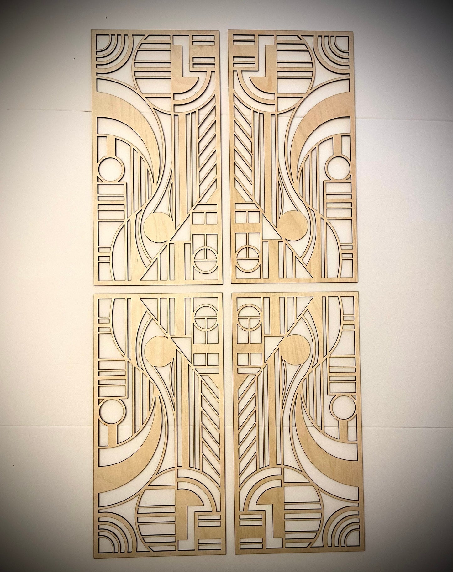 Art Deco Geometric Wood Wall Art | Large Modern 4 Panel Wall Sculpture