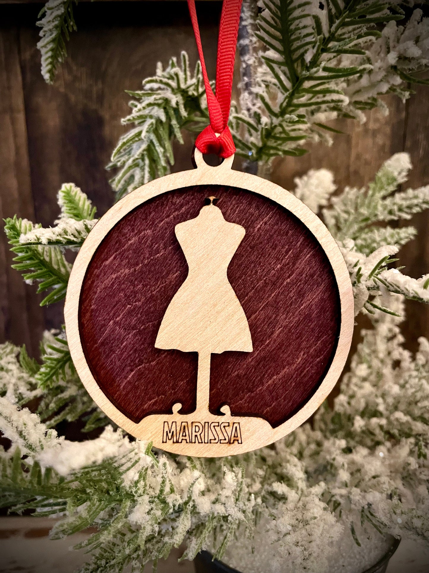 Seamstress Fashion Design Sewing Personalized 2-Layer Wood Christmas Ornament & Gift Tag | Multiple Finishes | Sewing Gift (#1)