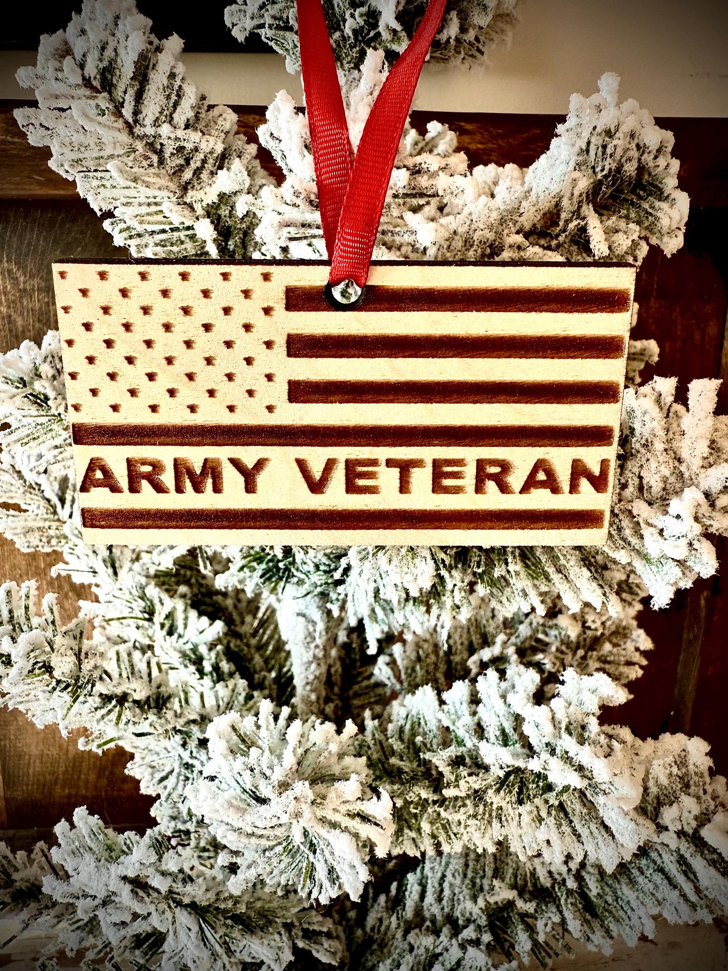 Army Veteran Engraved US Flag Wood Ornament & Gift Tag | Patriotic Gift | Military Gift