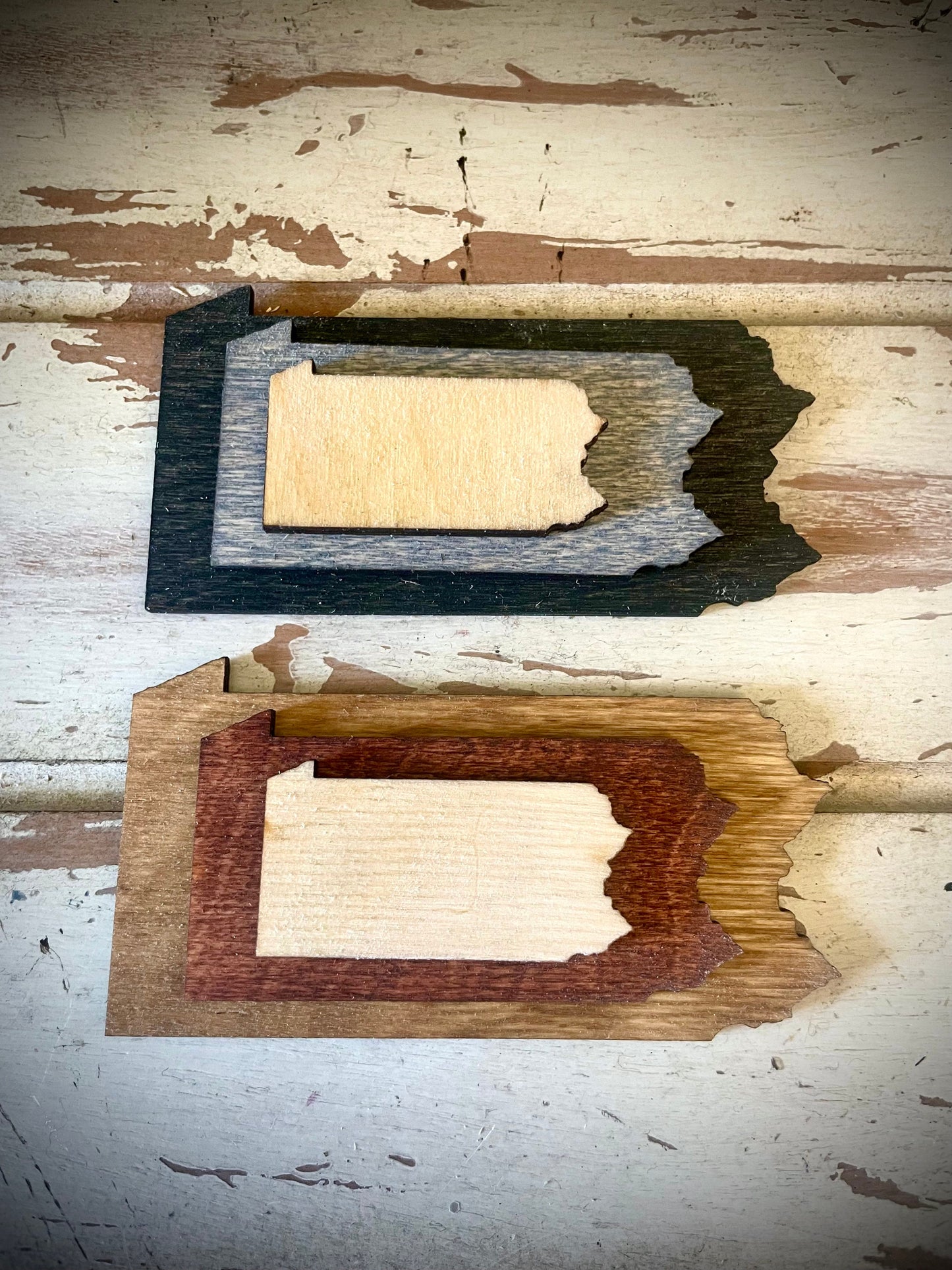 Pennsylvania 3-Layer Stacked Wood Refrigerator Magnet | Brown & Gray Tones | State Pride Gift