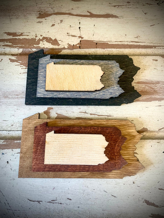 Pennsylvania 3-Layer Stacked Wood Refrigerator Magnet | Brown & Gray Tones | State Pride Gift