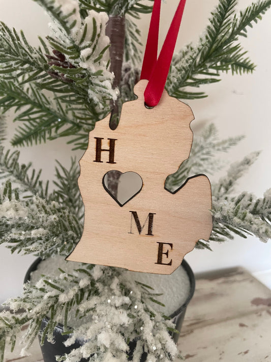 Michigan Lower Peninsula HOME Wood Ornament & Gift Tag | 12 Finishes | State Pride Gift