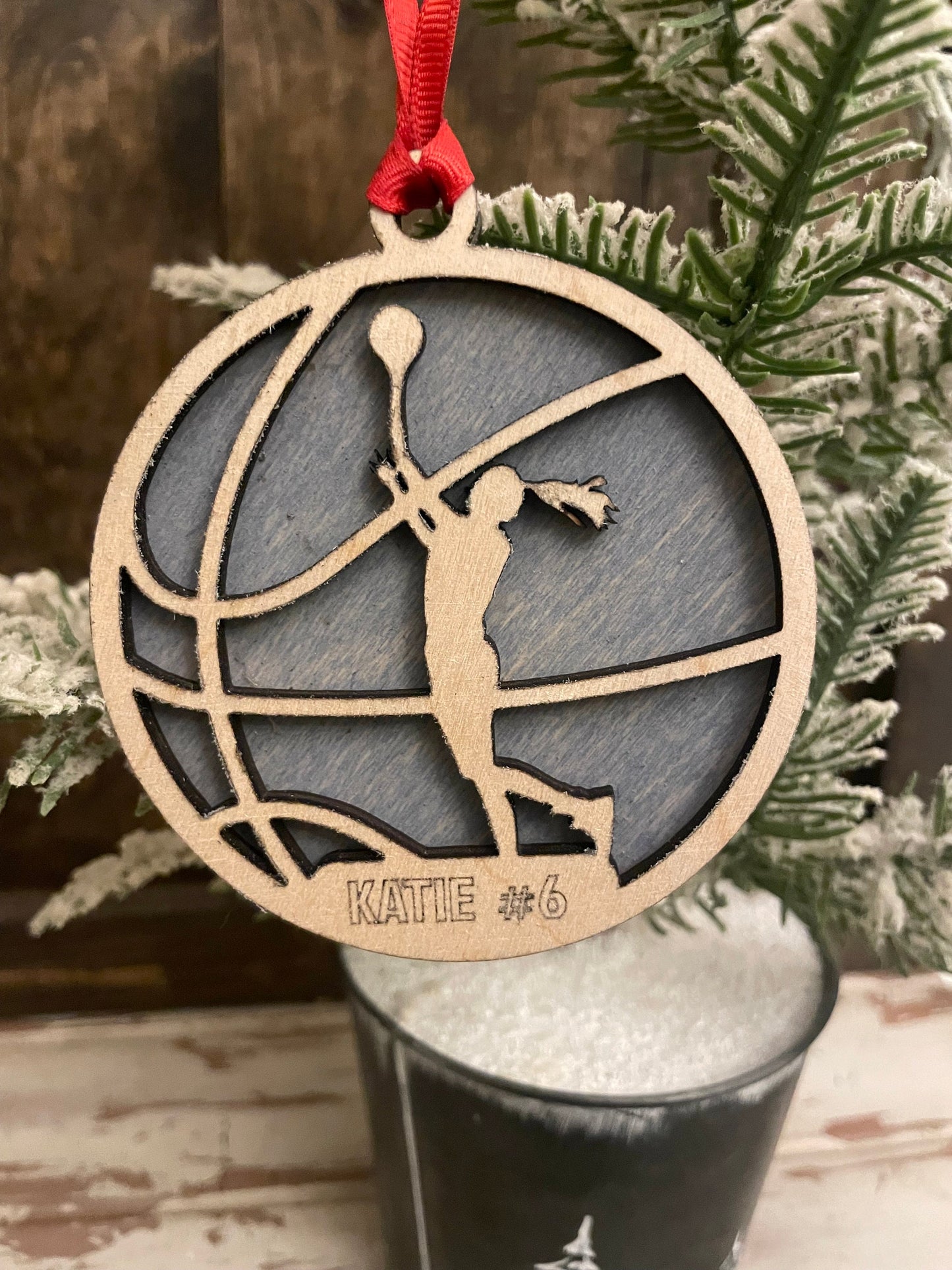 Female Basketball Player Personalized 2-Layer Wood Christmas Ornament & Gift Tag | Multiple Finishes | Basketball Gift (#3)