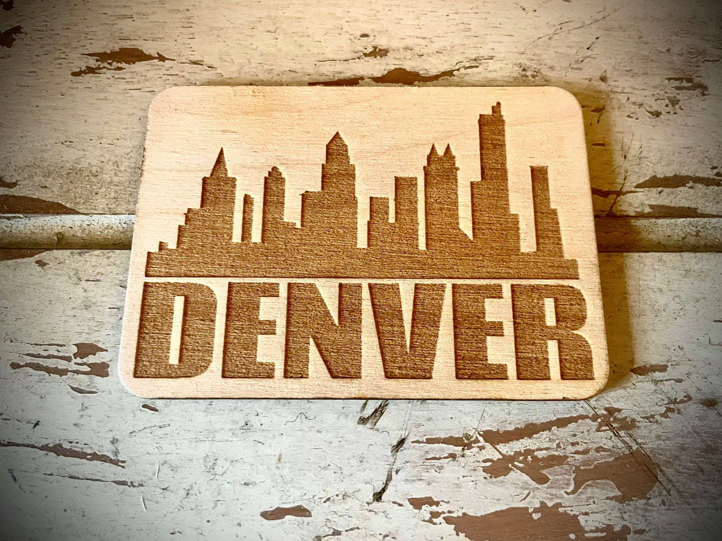 Denver Skyline Wood Magnet | City Souvenir | 3.5" x 2.5"