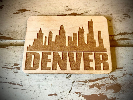 Denver Skyline Wood Magnet | City Souvenir | 3.5" x 2.5"