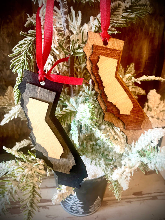 California 3-Layer Stacked Wood Ornament & Gift Tag | Brown & Gray Tones | State Pride Gift