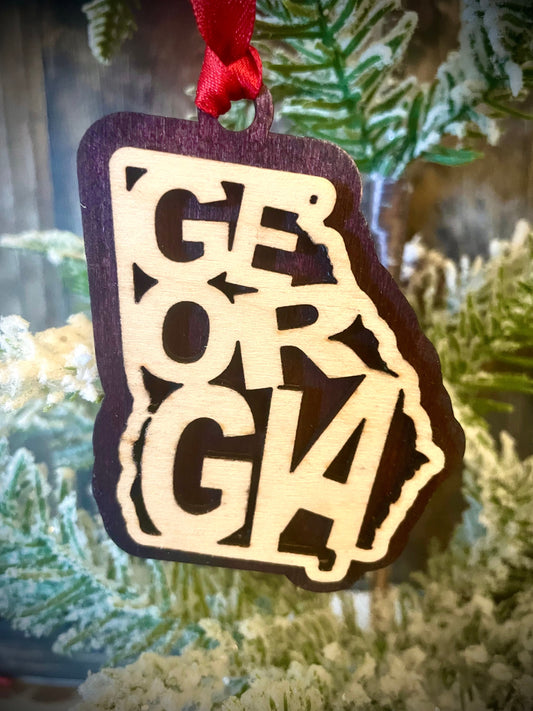 Georgia Word Art Wood Ornament & Gift Tag | 12 Finishes | State Pride Gift