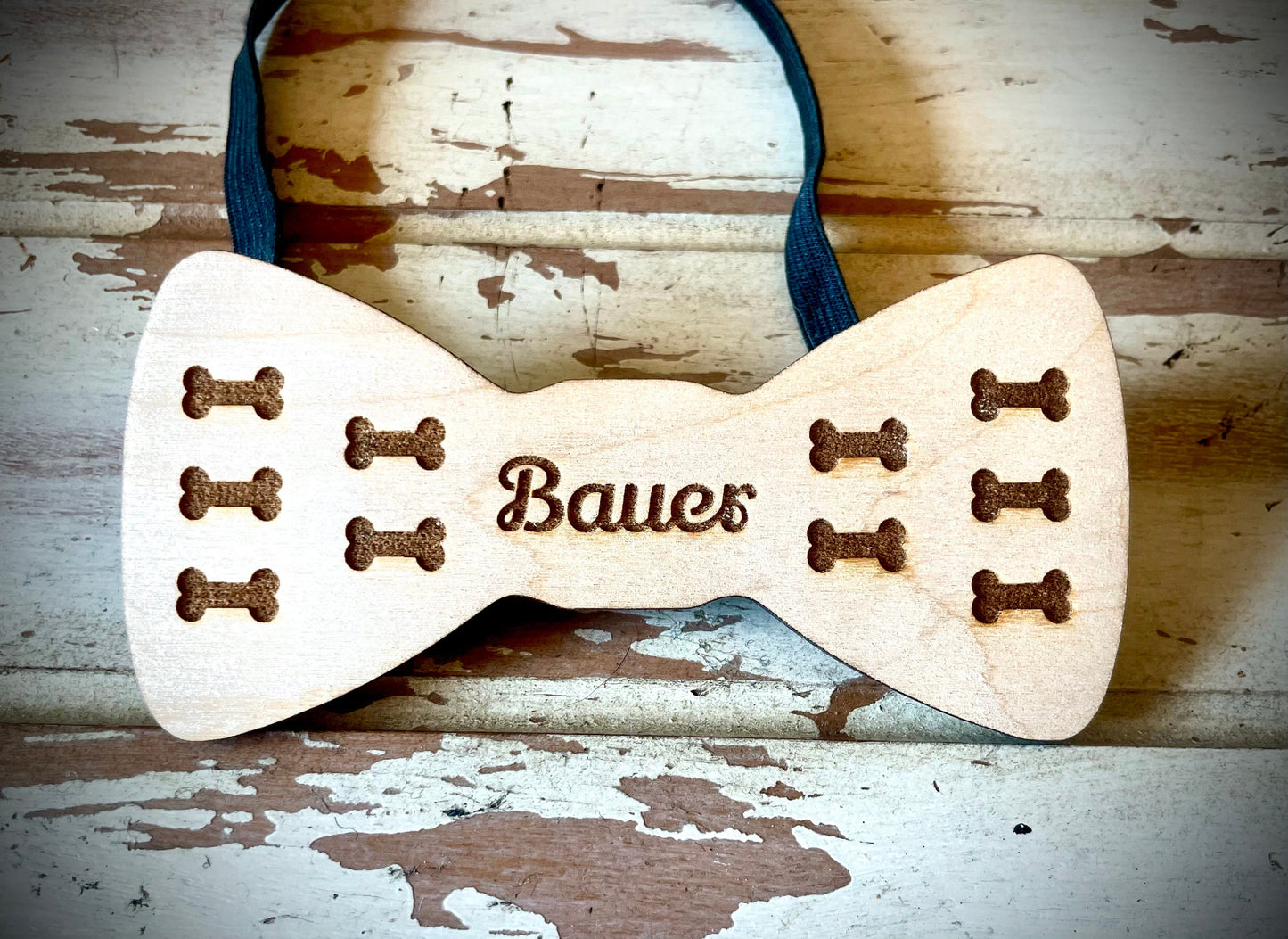 Personalized Wood Dog Bow Tie | Bone Pattern | Custom Pet Accessory Gift