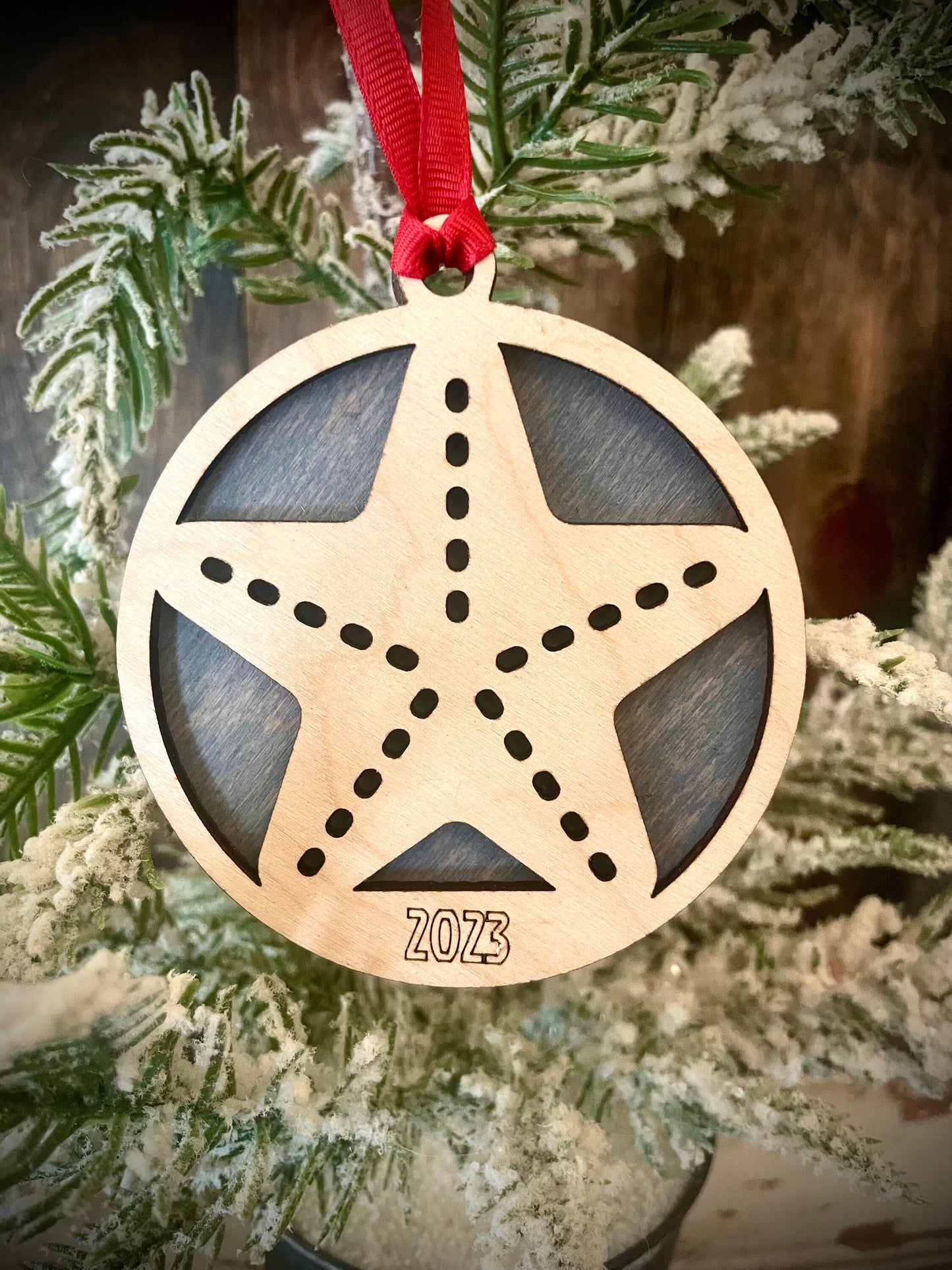 Starfish Personalized 2-Layer Wood Christmas Ornament & Gift Tag | Multiple Finishes | Ocean Gift