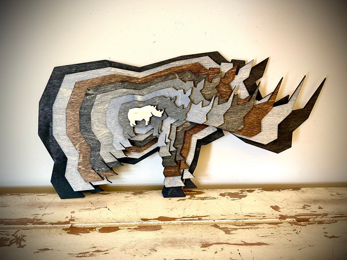 Stacked Rhinoceros 3D Wood Table & Wall Art | Multi-Color