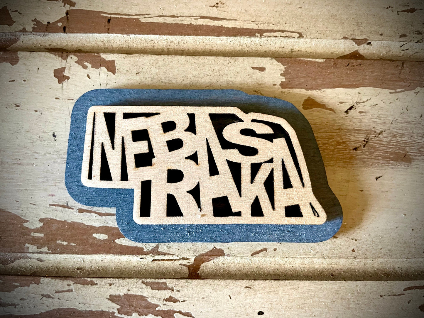 Nebraska Word Art 2-Layer Wood Refrigerator Magnet | 12 Finishes | State Pride Gift