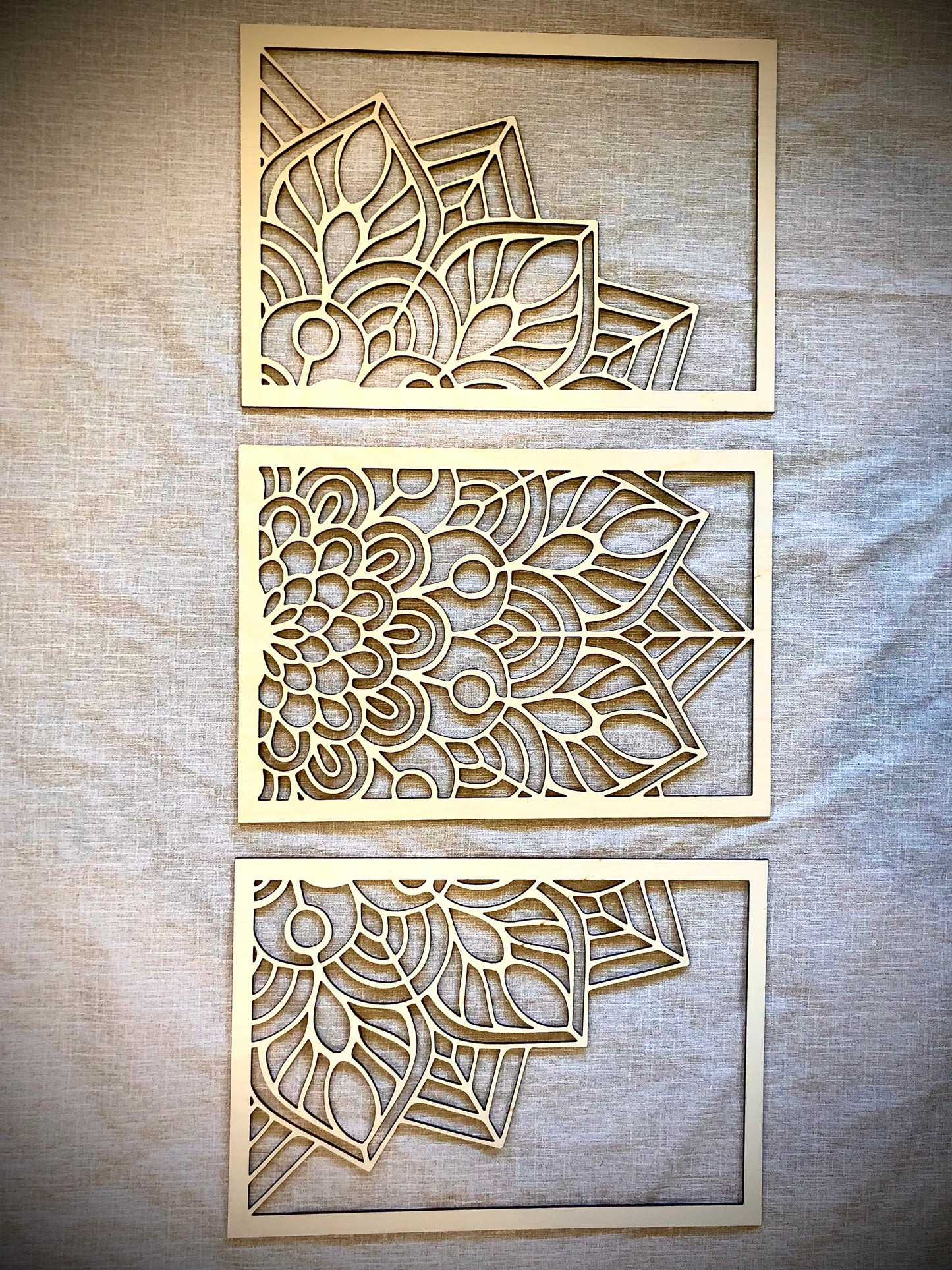 Half Round Flower Mandala Wood Wall Art | 3-Panel Set | Multiple Sizes & Finishes