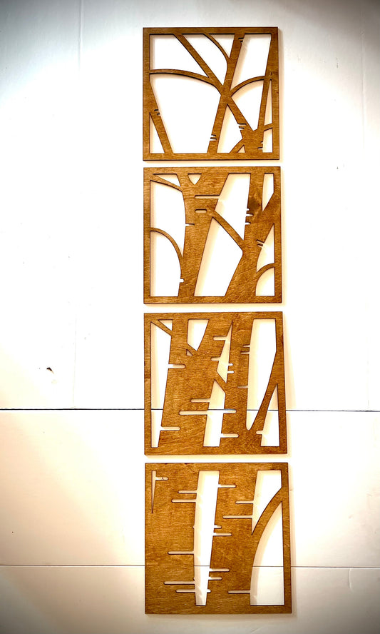 Birch Tree Wood Wall Art | 4-Panel Set | Multiple Sizes & Finishes