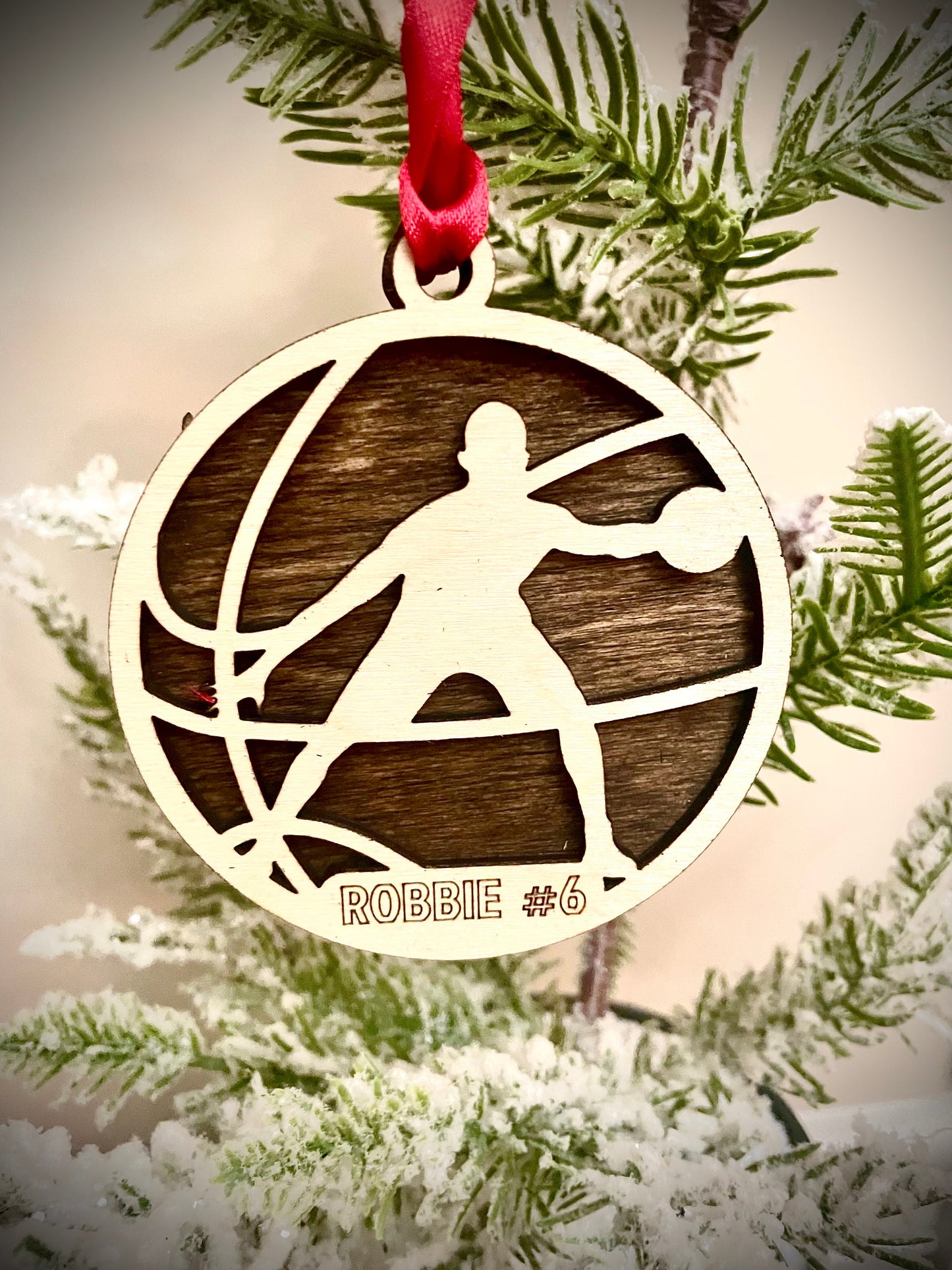 Basketball Player Personalized 2-Layer Wood Christmas Ornament & Gift Tag | Multiple Finishes | Basketball Gift (#12)