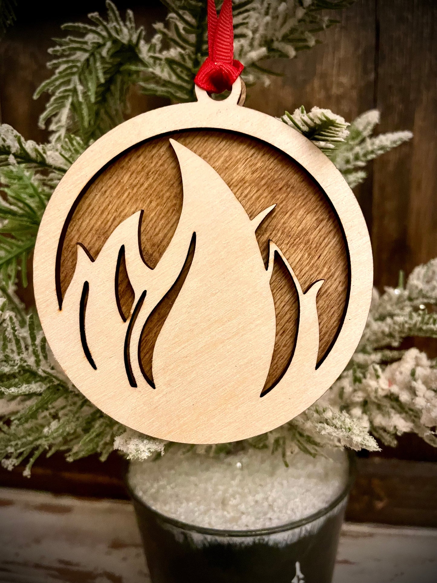 4 Elements Earth Wind Fire Water 2-Layer Wood Christmas Ornament & Gift Tag | Multiple Finishes | Elemental Gift