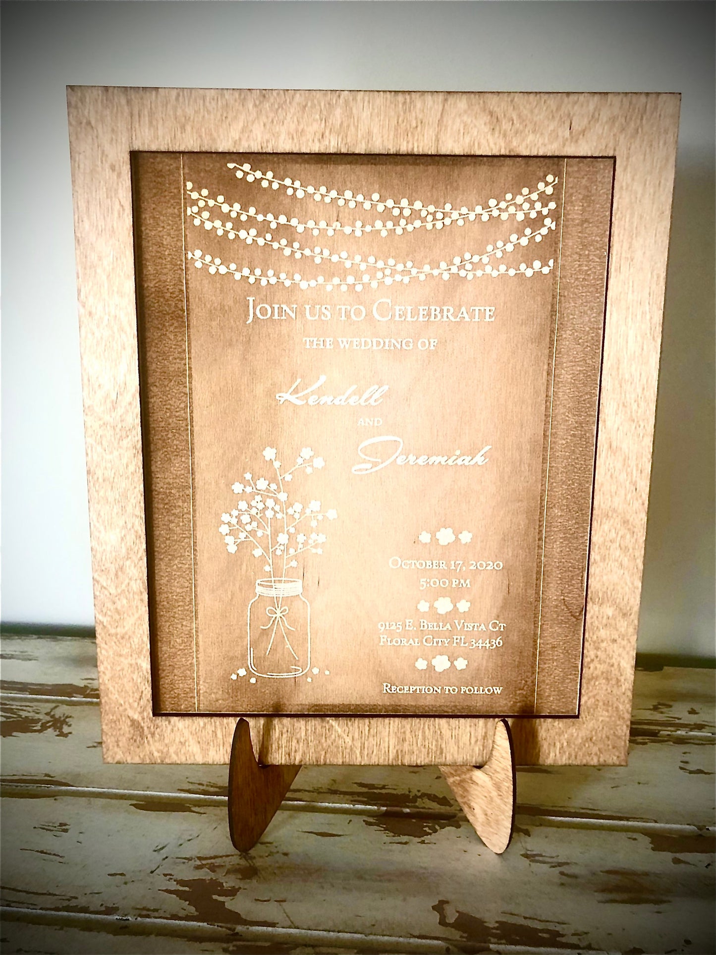 Custom Engraved Wood Wedding Invitation Keepsake | 8x10 Frame & Easel | 5th Anniversary Gift