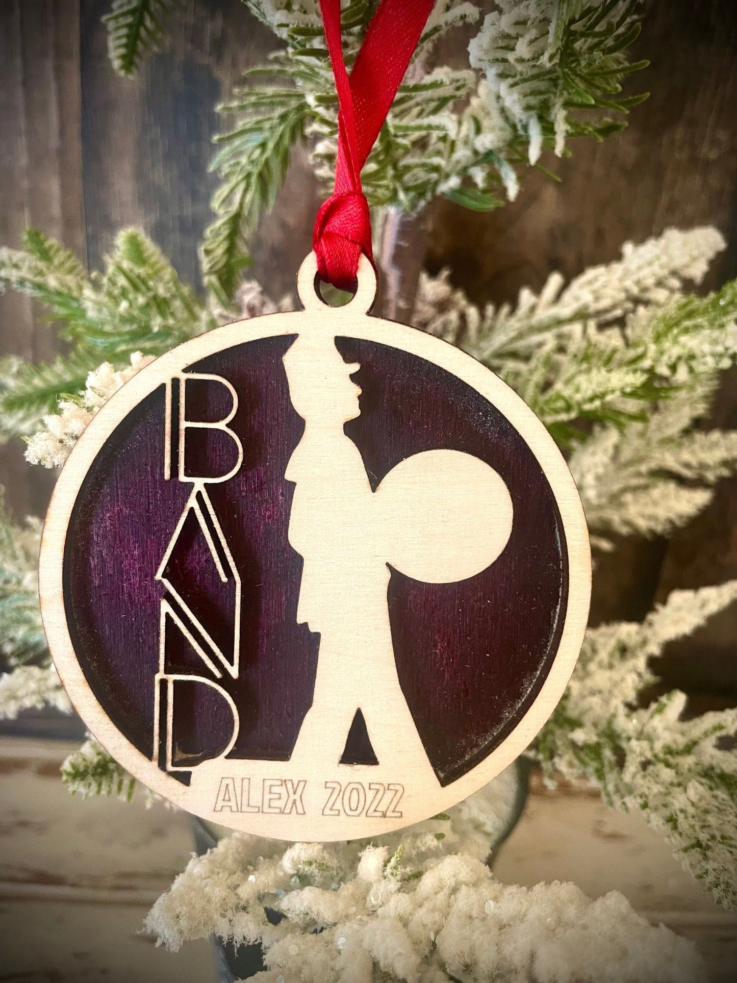 Marching Band Cymbal Player Personalized 2-Layer Wood Christmas Ornament & Gift Tag | Multiple Finishes | Music Gift (#15)