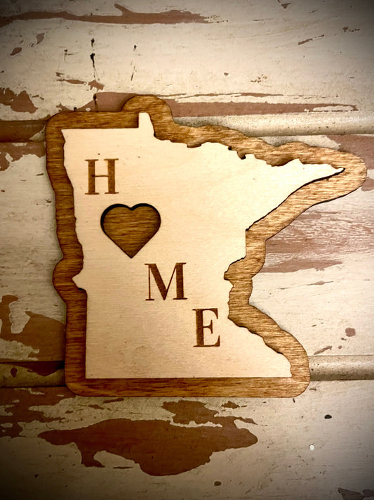 Minnesota HOME 2-Layer Wood Refrigerator Magnet | 12 Finishes | State Pride Gift