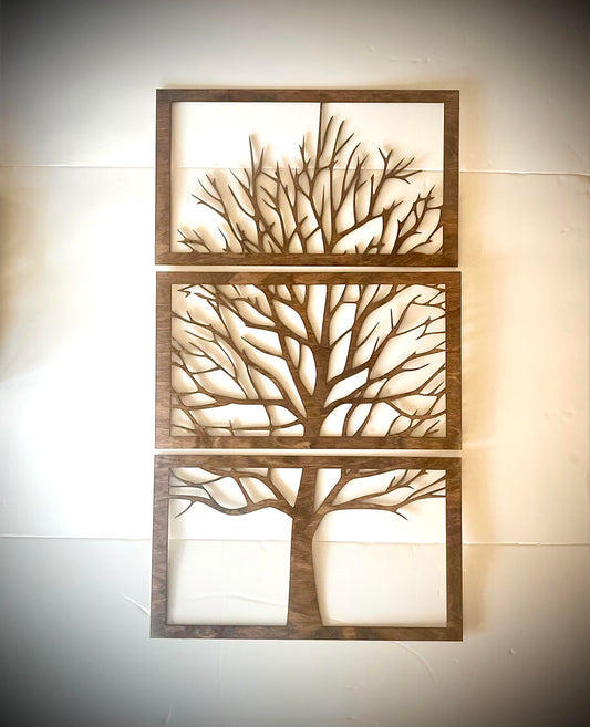 Tree Wood Wall Art | 3-Panel Horizontal Set | Multiple Sizes & Finishes