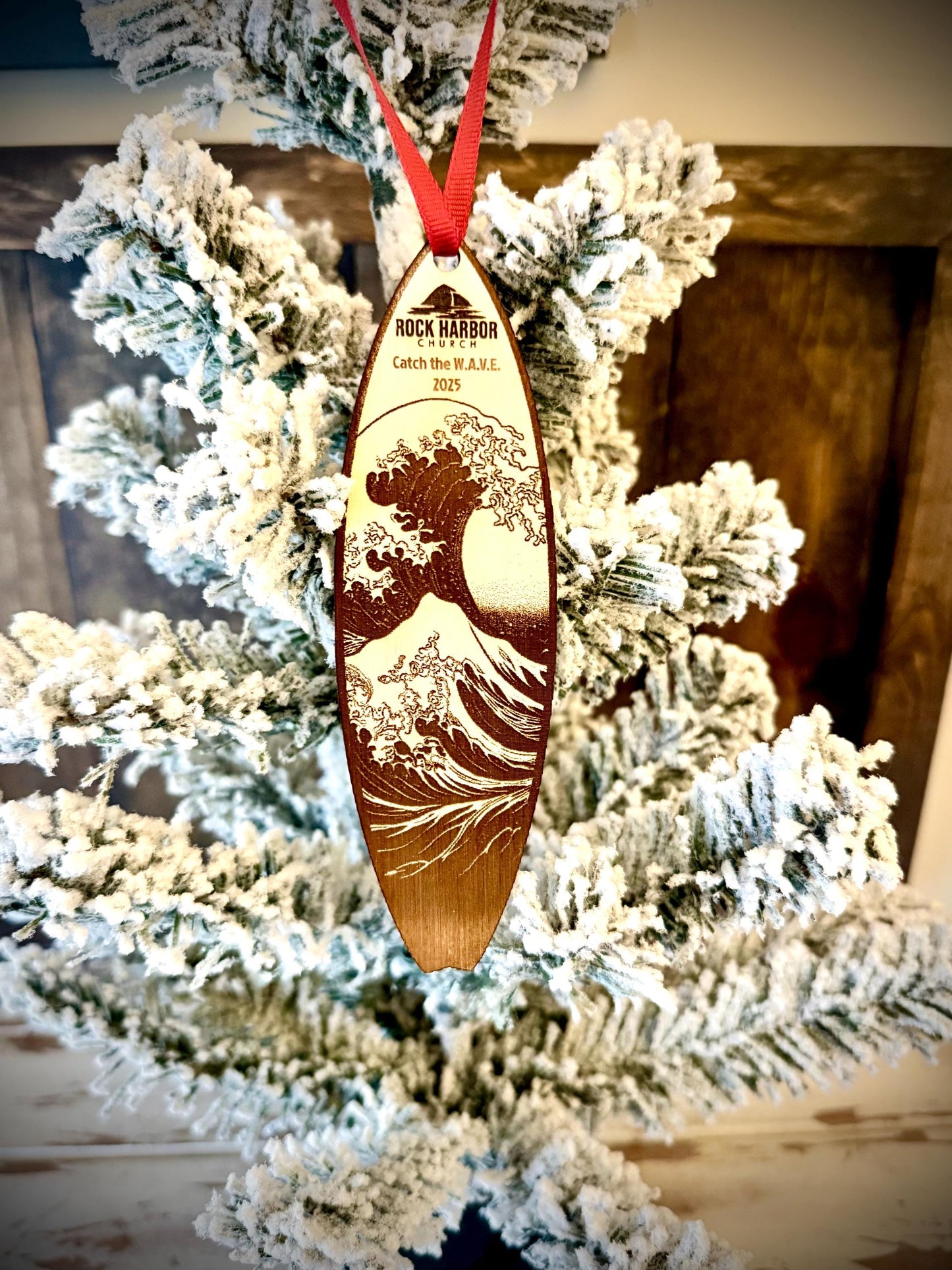 Surfer Surfing Surfboard Personalized Wood Christmas Ornament & Gift Tag | Laser Engraved | Surfing Gift