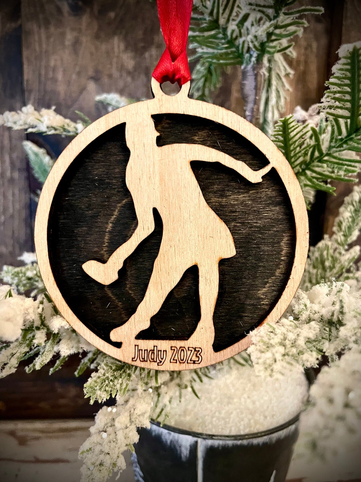 Female Pickleball Player Personalized 2-Layer Wood Christmas Ornament & Gift Tag | Multiple Finishes | Pickleball Gift (#4)