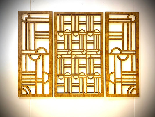 Art Deco Semi Circles 3-Panel Wood Wall Art - Style Q