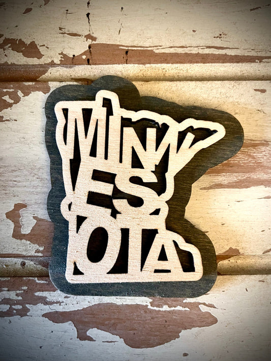 Minnesota Word Art 2-Layer Wood Refrigerator Magnet | 12 Finishes | State Pride Gift