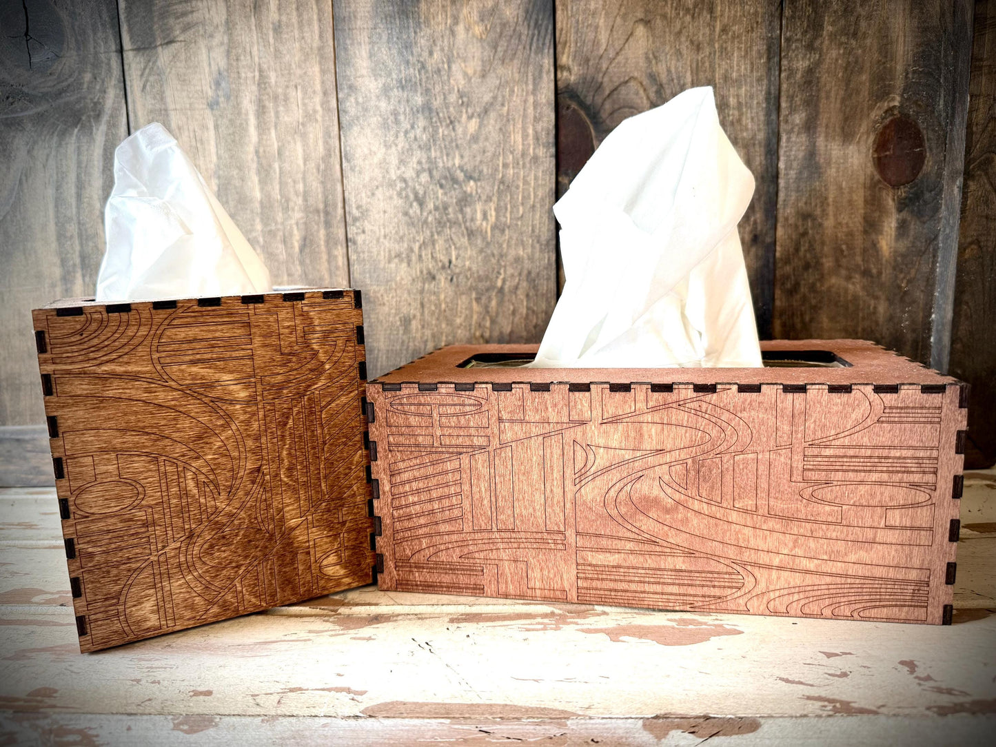 Art Deco tissue box cover available in square, oblong, or Costco oblong configurations available in 12 finishes set A