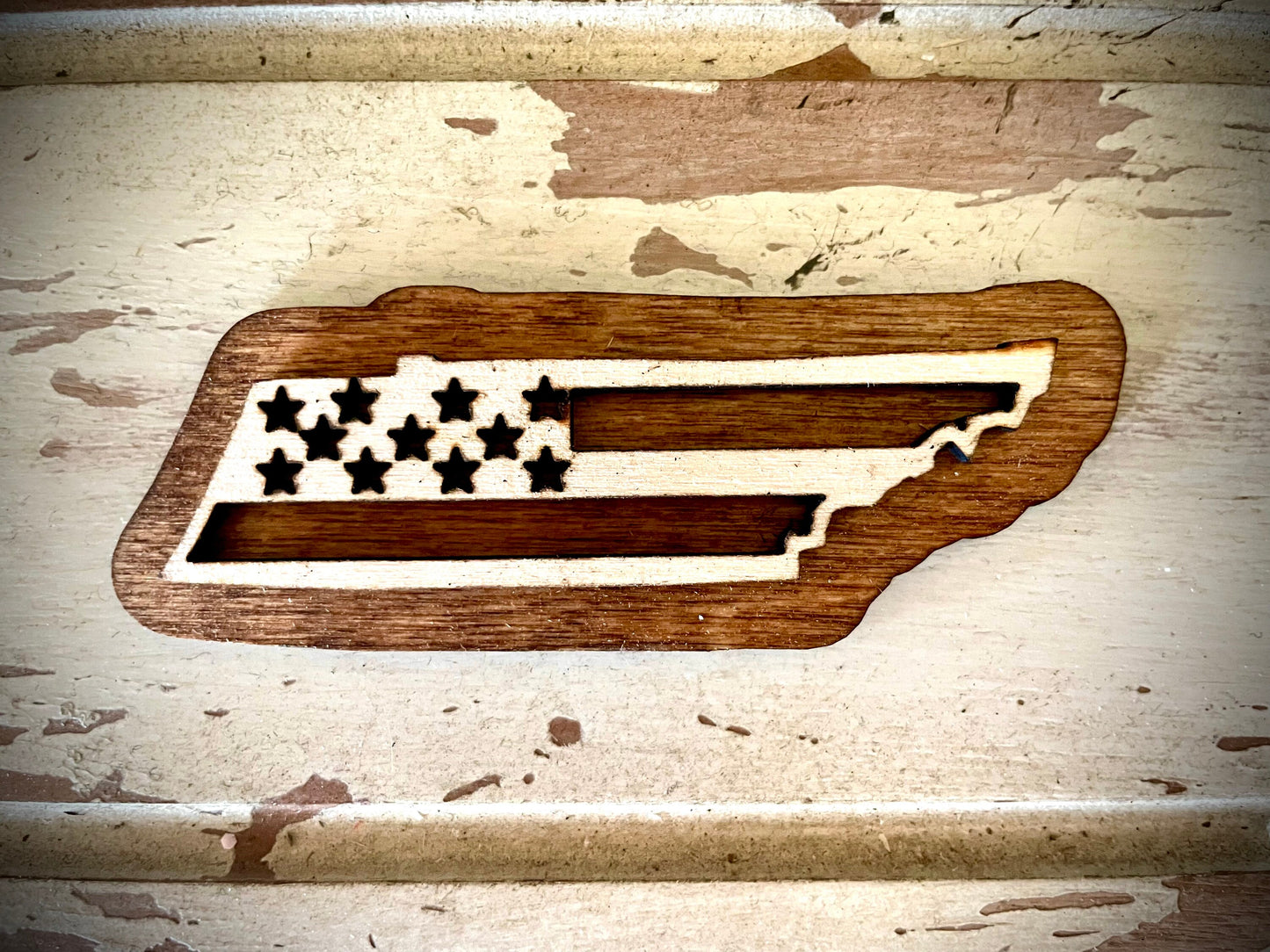 Tennessee US Flag 2-Layer Wood Refrigerator Magnet | 12 Finishes | Patriotic Gift