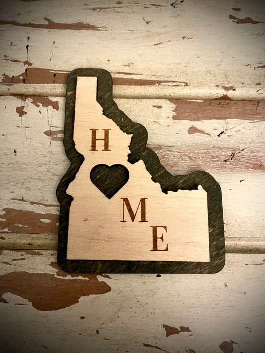 Idaho HOME 2-Layer Wood Refrigerator Magnet | 12 Finishes | State Pride Gift