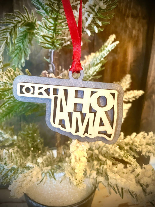 Oklahoma Word Art Wood Ornament & Gift Tag | 12 Finishes | State Pride Gift
