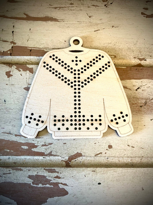 Cross Stitch Ugly Christmas Sweater Wood Ornament Blank | Chevron Pattern | Assorted Quantities | Craft Supply