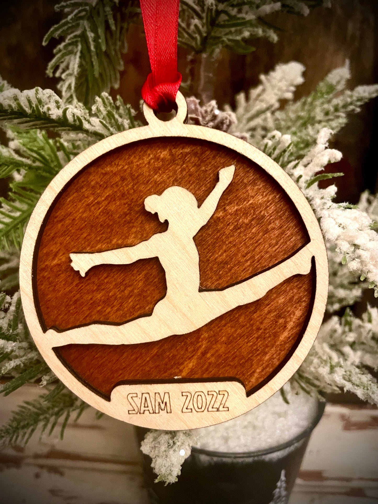 Gymnast Personalized 2-Layer Wood Christmas Ornament & Gift Tag | Multiple Finishes | Gymnastics Gift (#8)