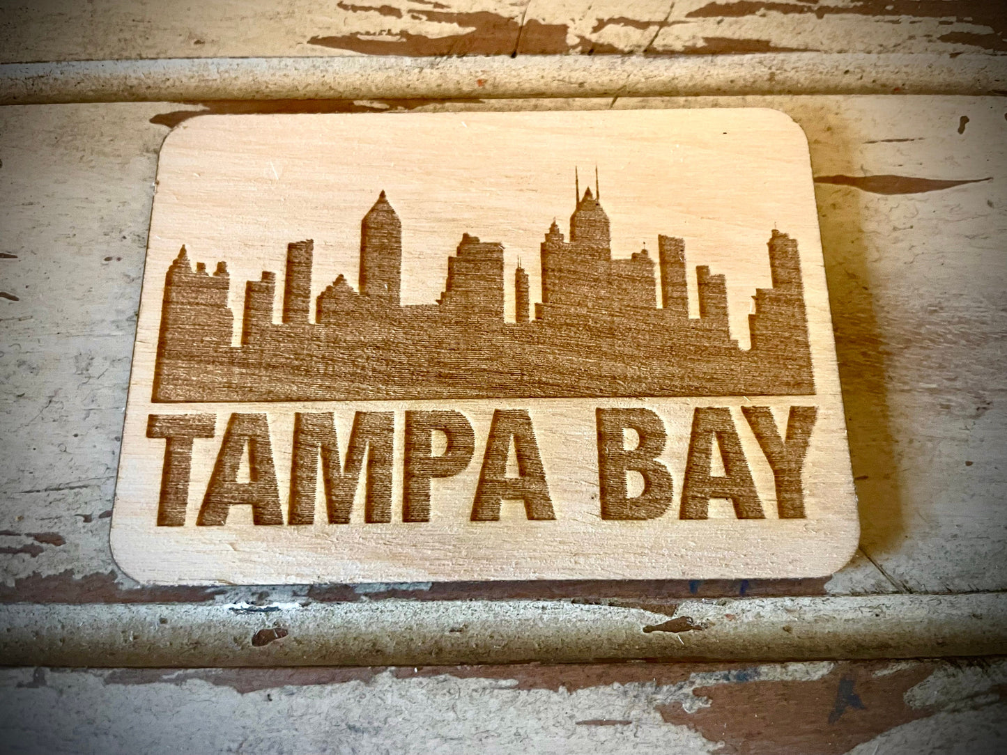 Tampa Bay Skyline Wood Magnet | City Souvenir | 3.5" x 2.5"