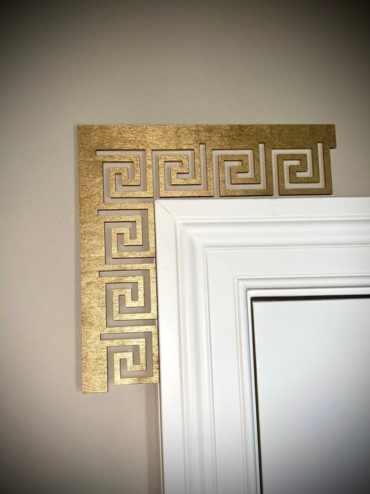 Greek Key Medium Pattern Wood Corner Accent | Set of 2 | Greek Style A