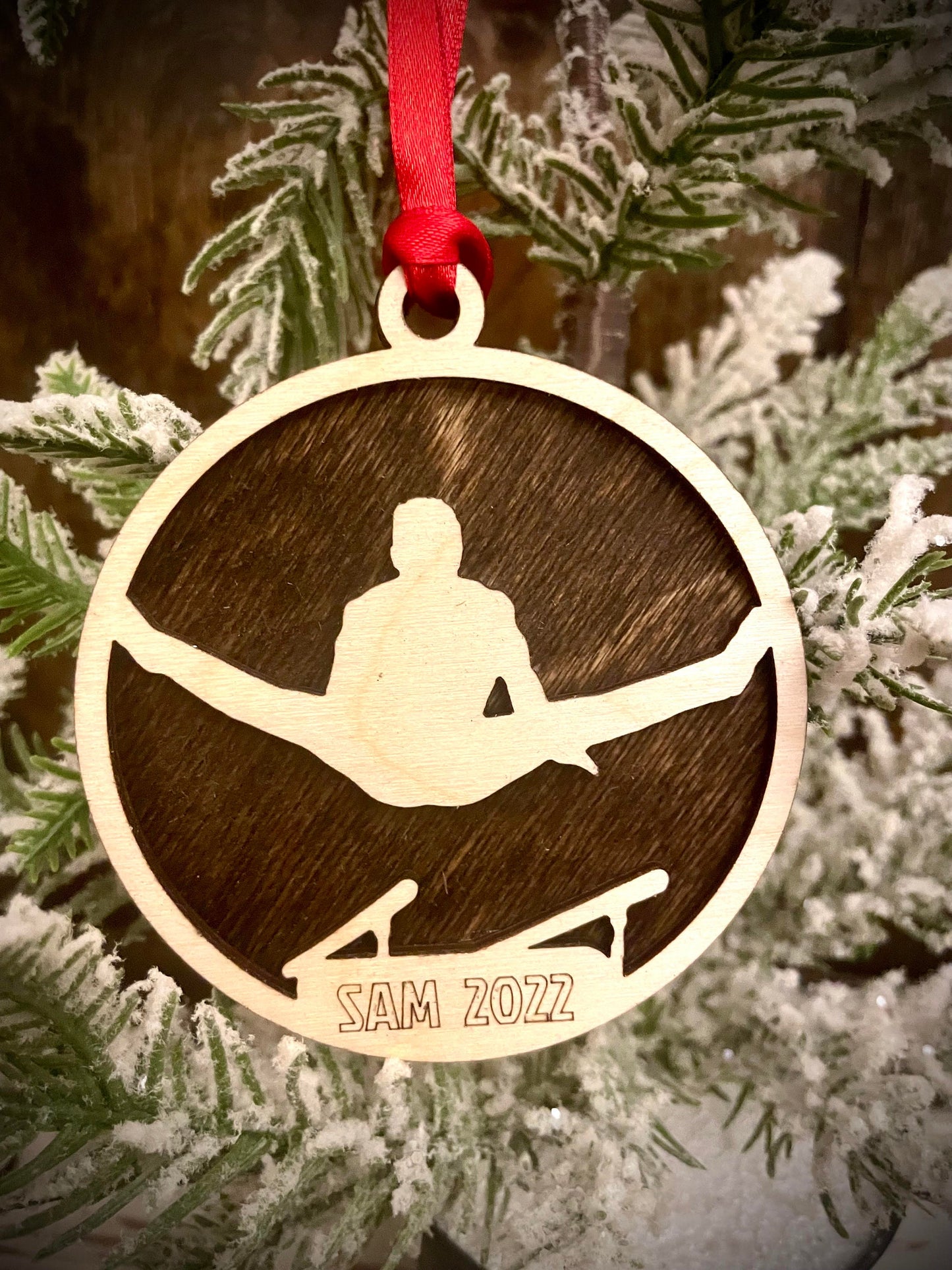 Male Gymnast Personalized 2-Layer Wood Christmas Ornament & Gift Tag | Multiple Finishes | Gymnastics Gift (#16)