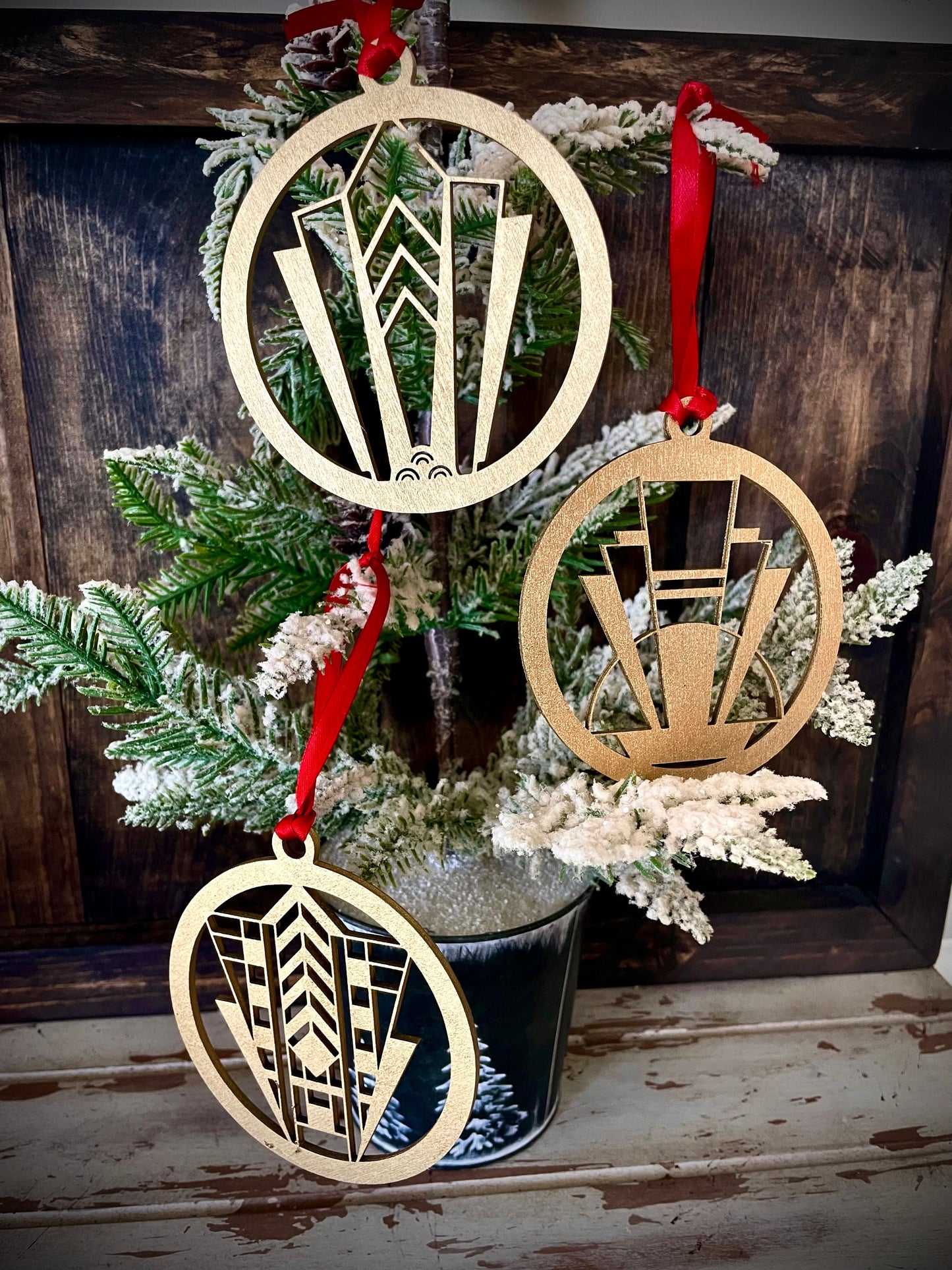 Art Deco Marquee Wood Christmas Ornament | Multiple Finishes & Styles | Boho Holiday Gift
