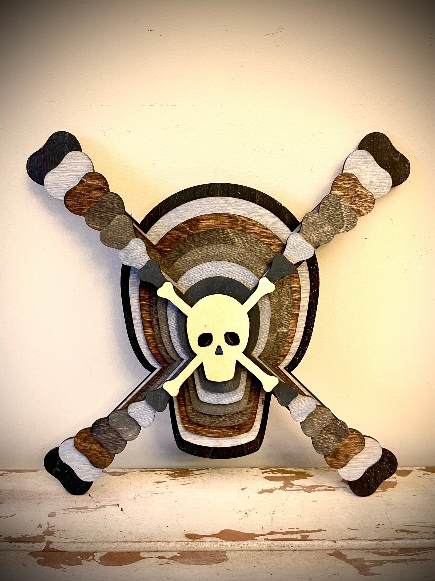 Stacked Skull & Crossbones 3D Wood Table & Wall Art | Multi-Color