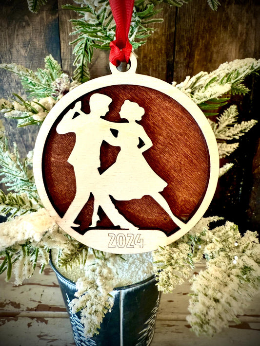 Ballroom Dancers Personalized 2-Layer Wood Christmas Ornament & Gift Tag | Multiple Finishes | Dance Gift (#2)