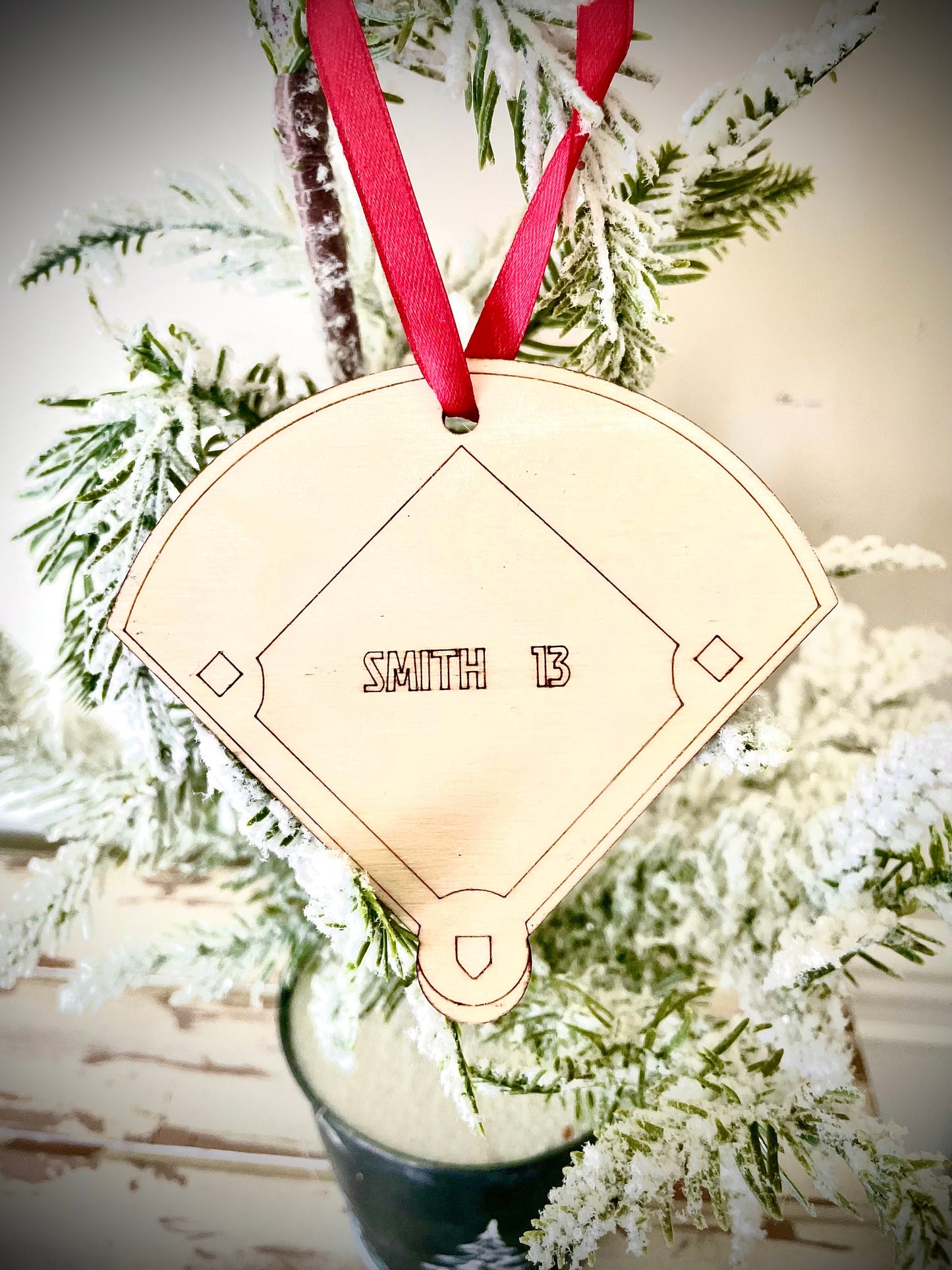 Baseball Diamond Personalized Wood Ornament & Gift Tag | Name & Number | Baseball Gift | Coach Gift