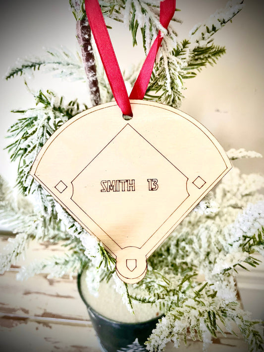 Baseball Diamond Personalized Wood Ornament & Gift Tag | Name & Number | Baseball Gift | Coach Gift
