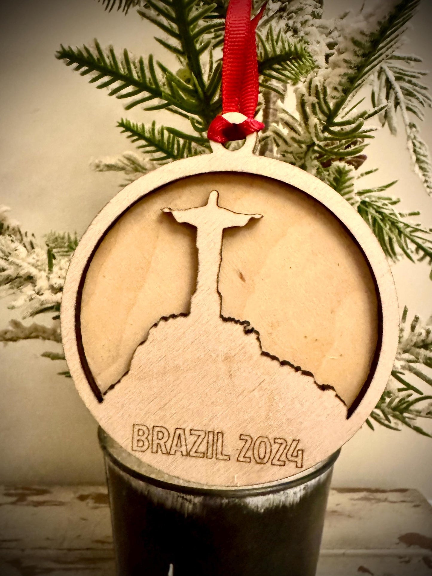 Christ the Redeemer Rio de Janeiro Personalized 2-Layer Wood Christmas Ornament & Gift Tag | Multiple Finishes | Travel Gift