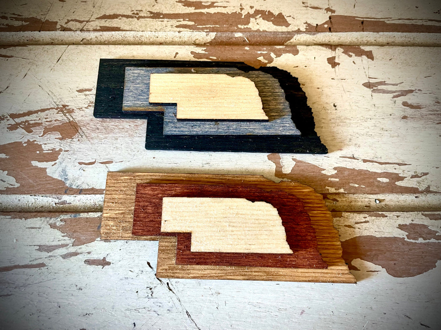 Nebraska 3-Layer Stacked Wood Refrigerator Magnet | Brown & Gray Tones | State Pride Gift