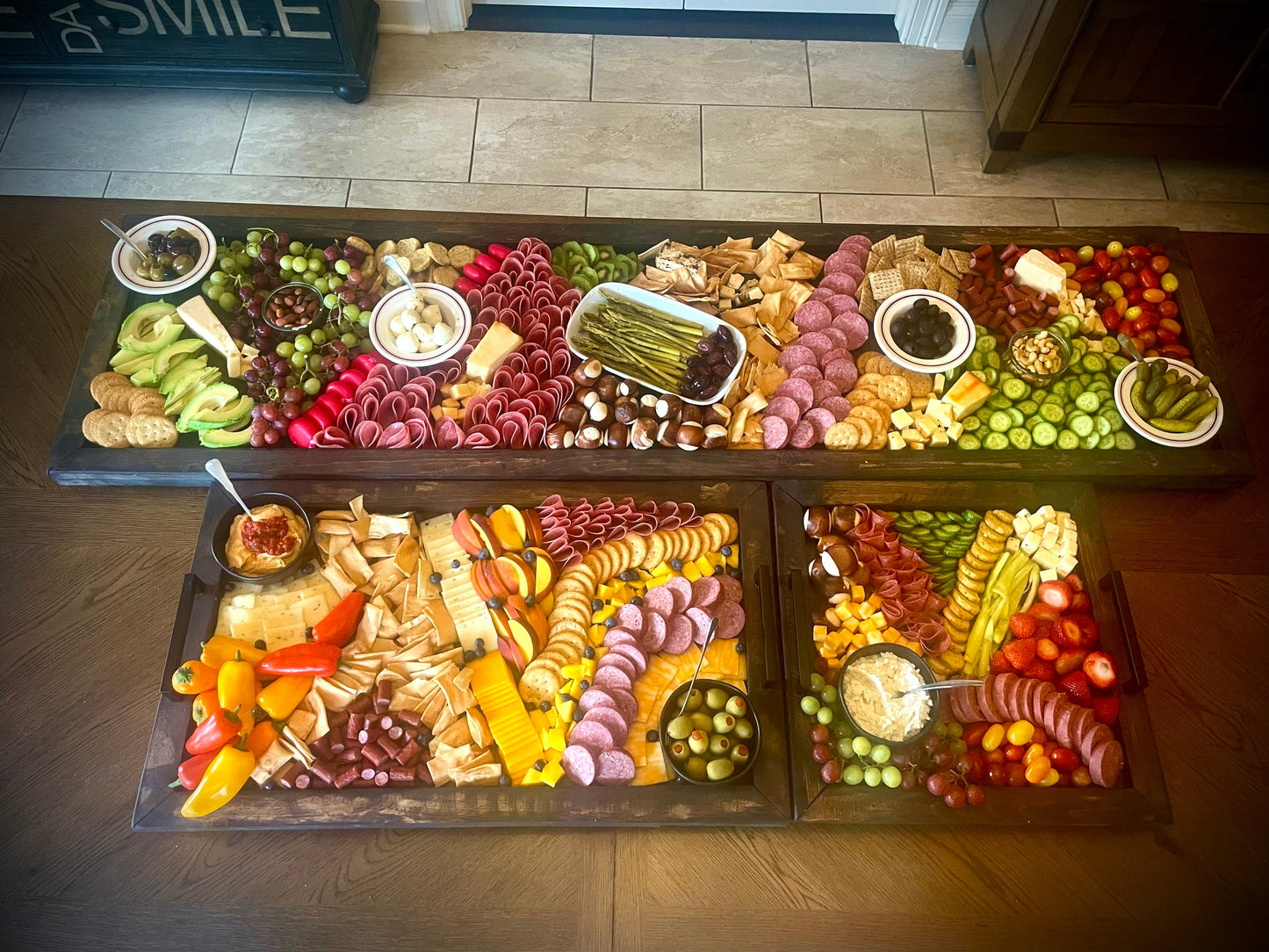Custom Rustic Farmhouse Charcuterie Board & Serving Tray | Raised Edges, Optional Engraving & Handles