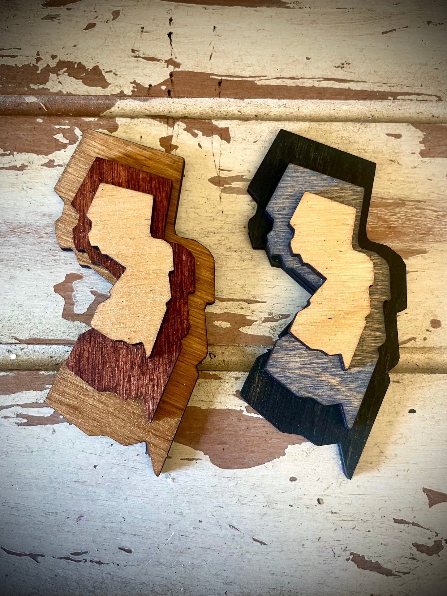 New Jersey 3-Layer Stacked Wood Refrigerator Magnet | Brown & Gray Tones | State Pride Gift