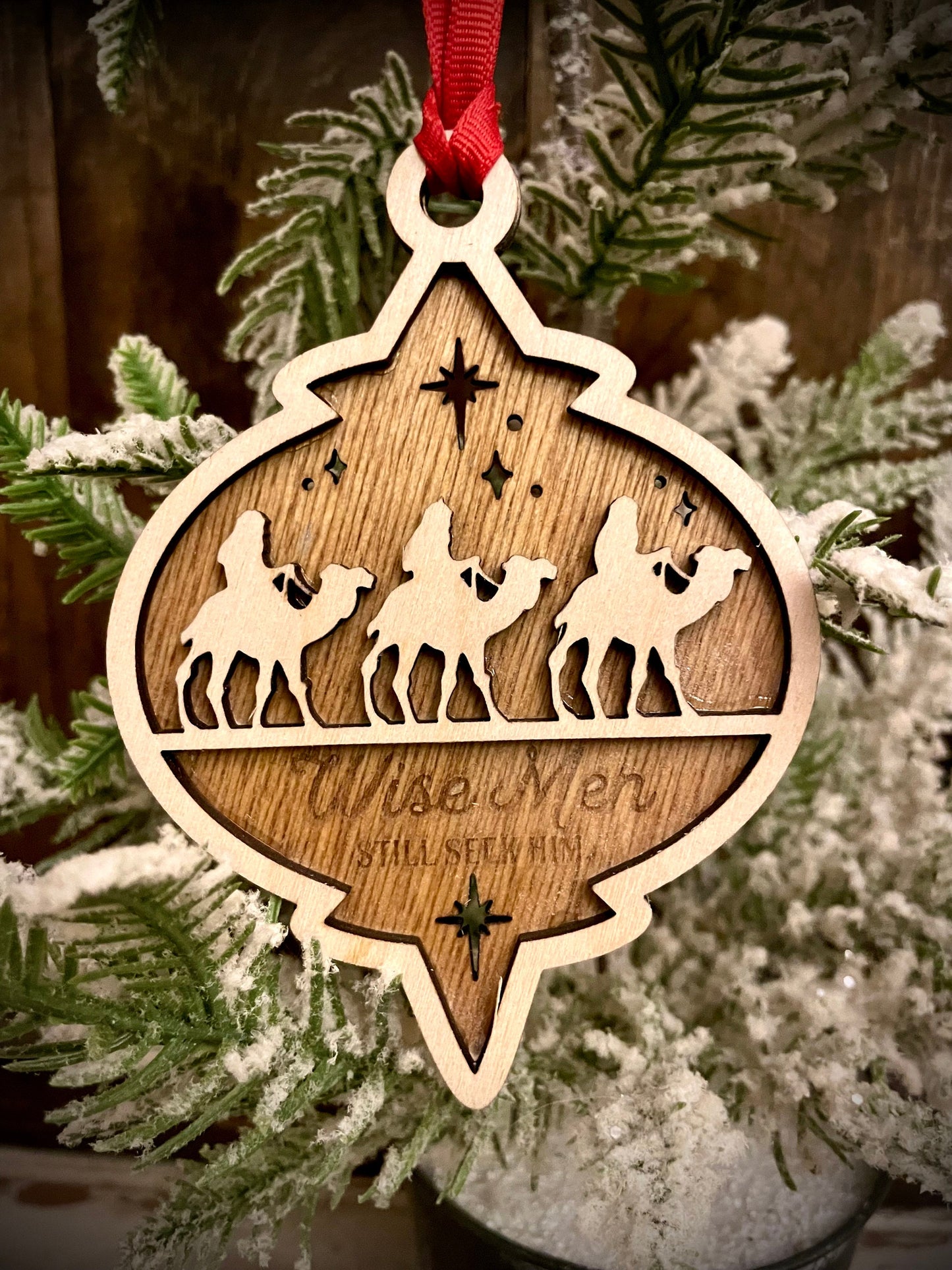 3 Wise Men Riding Camels Personalized 2-Layer Wood Christmas Ornament & Gift Tag | Multiple Finishes | Religious Gift