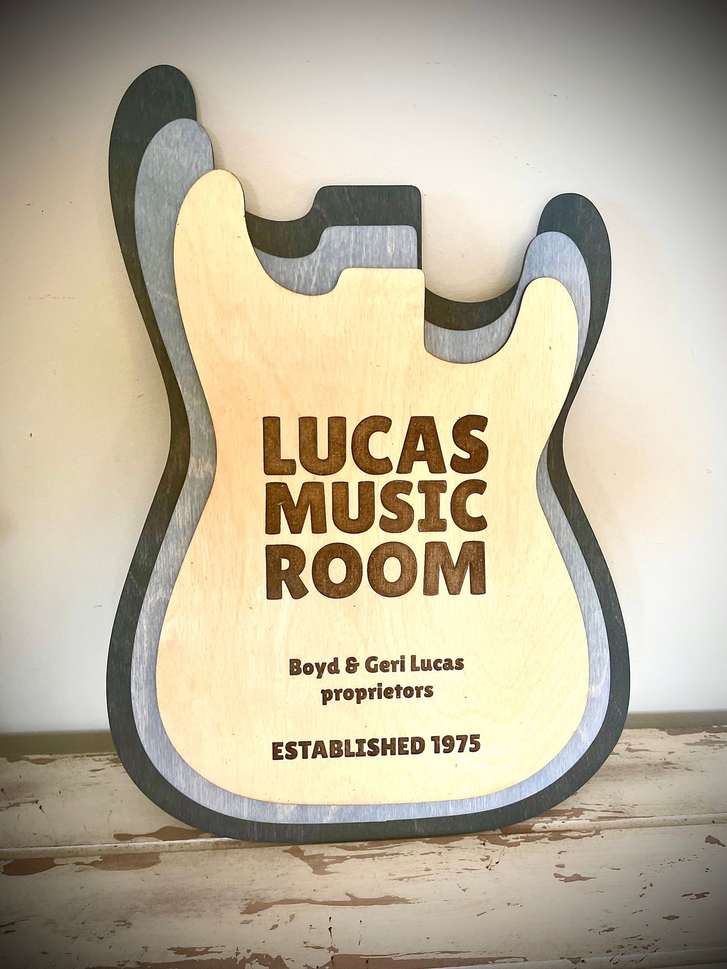 Stacked Electric Guitar 3D Wood Table & Wall Art | Custom Song Lyrics or Award | Multi-Color