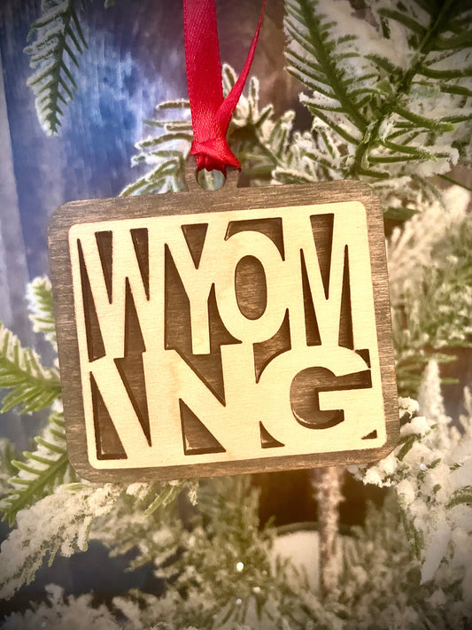Wyoming Word Art Wood Ornament & Gift Tag | 12 Finishes | State Pride Gift